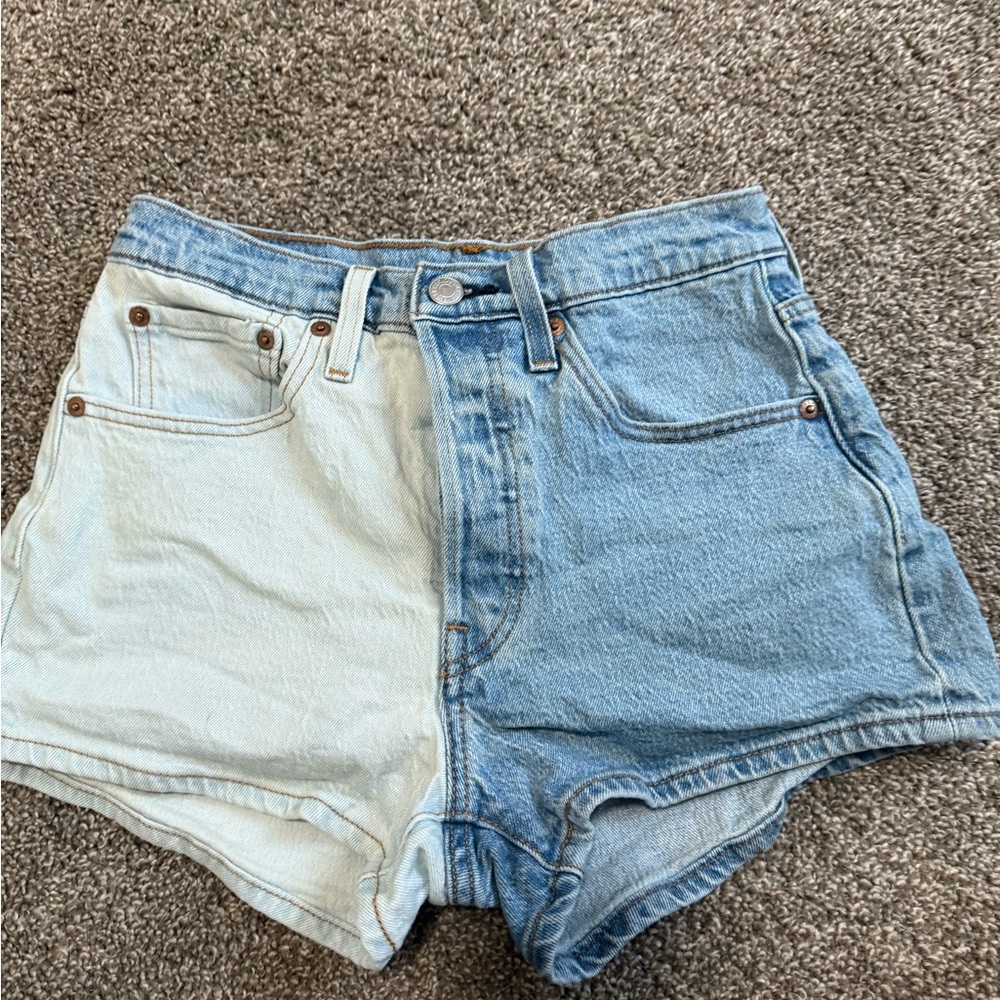 Levi's Blue and White Jean Shorts High-Waisted Cut-Offs